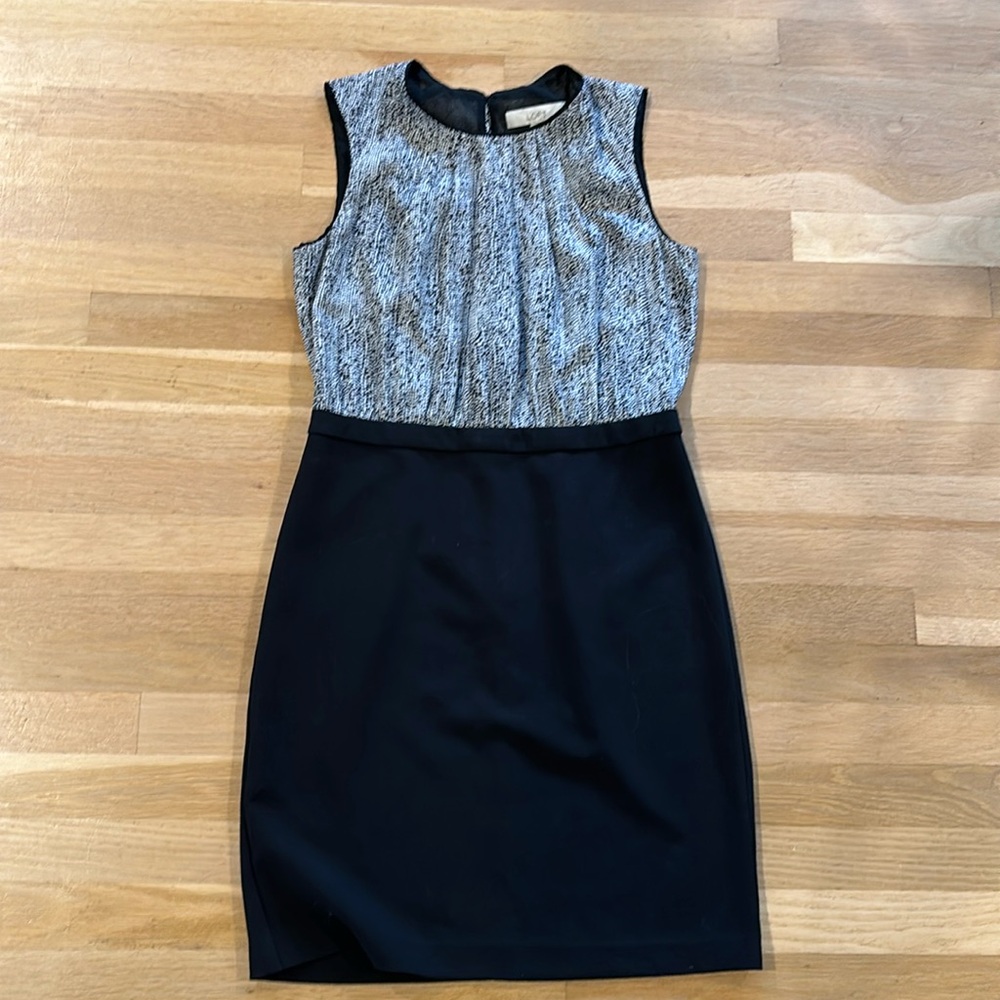 Black dress with black and white patterned top
